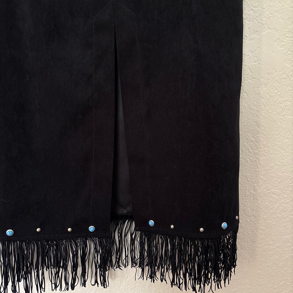 VTG New Frontier Black faux suede fringe maxi skirt - Picture 6 of 8